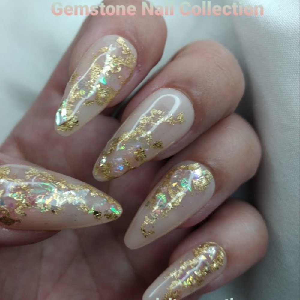 Nude/Geode gold flake Press on Nails